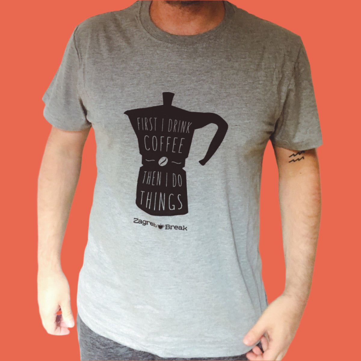 majica siva first i drink coffee muska